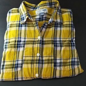 Classic blue& yellow flannel  long sleeve shirt LG